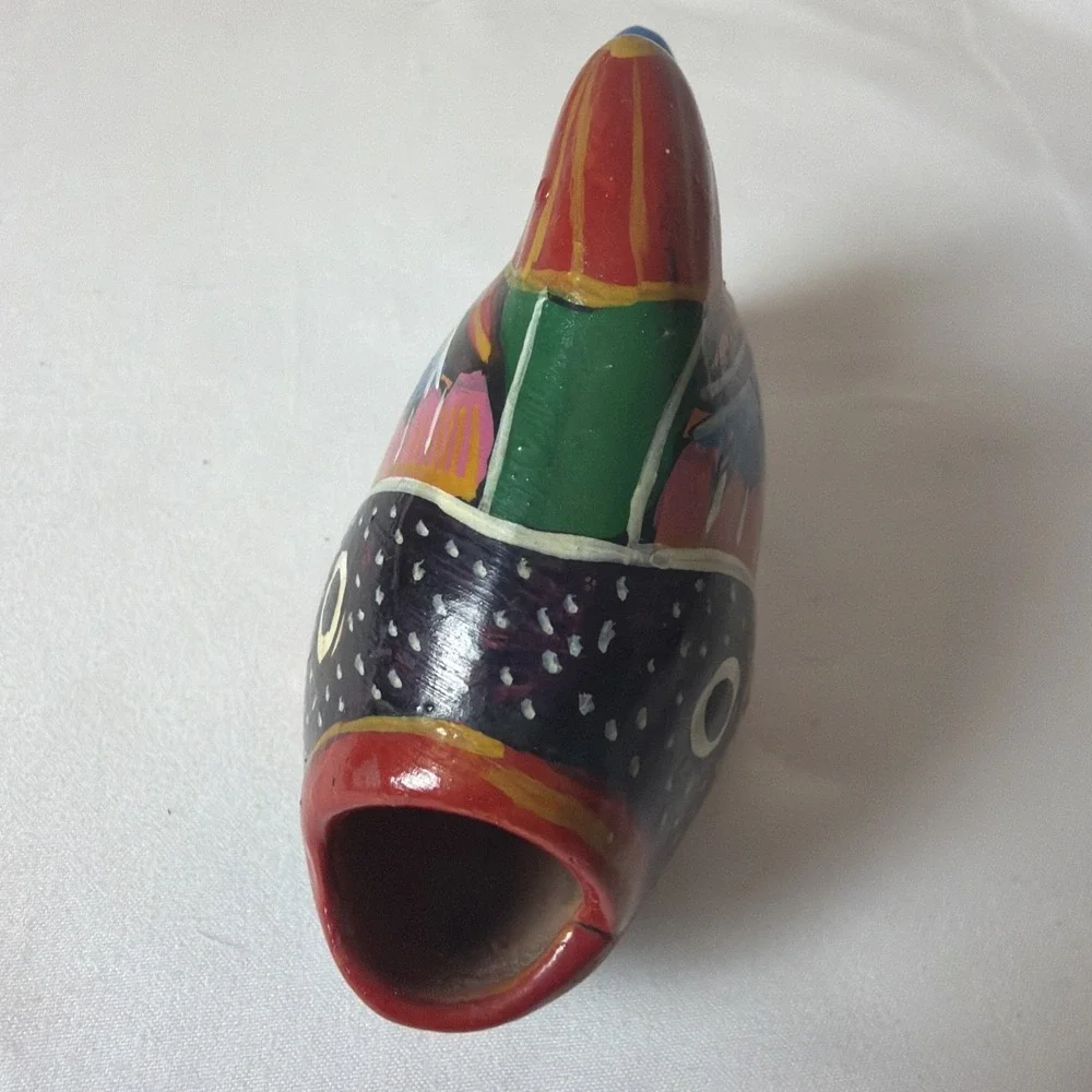 Vintage Folk Art Mexican Hand Painted Goldfish Pottery Fish.Length 4.5